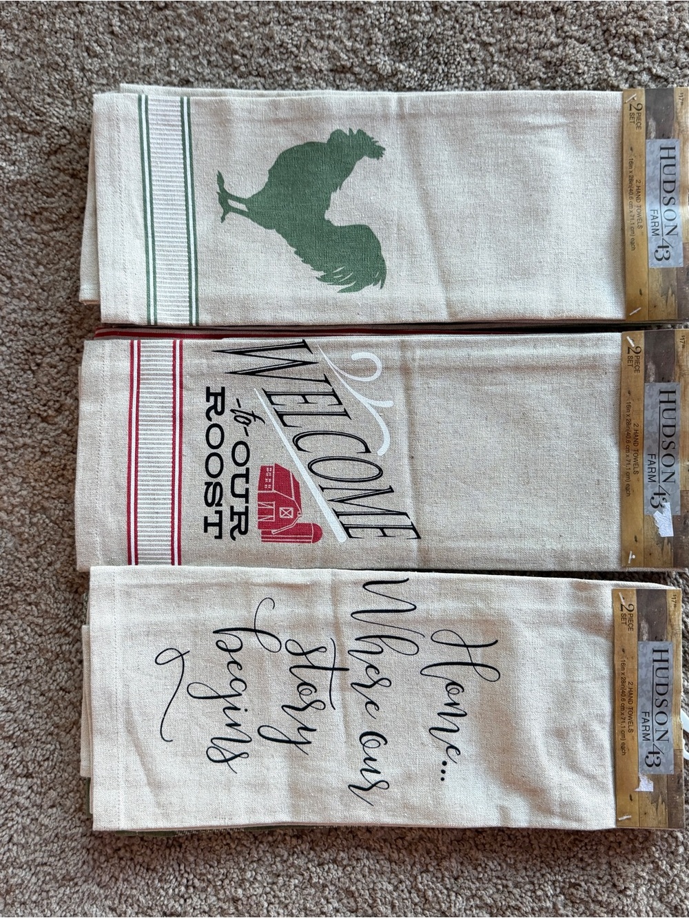 NWT Hudson Farm 43 Kitchen Towels - Assorted Designs in Cream, Green, Red, Black